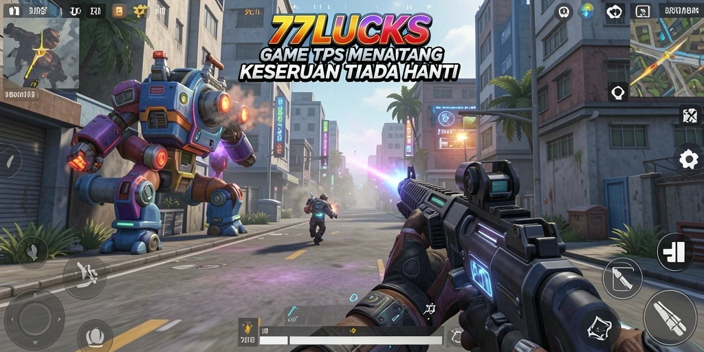 Tangkapan layar 77LUCKS menampilkan aksi pertempuran yang mendebarkan.
