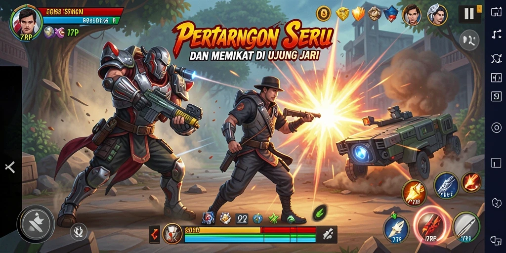 Screenshot gameplay yang menampilkan pertarungan seru di 77RP.
