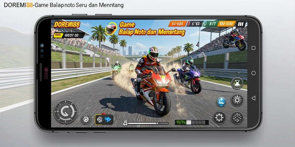 Tampilan gameplay seru dari DOREMI88 saat balapan motor.