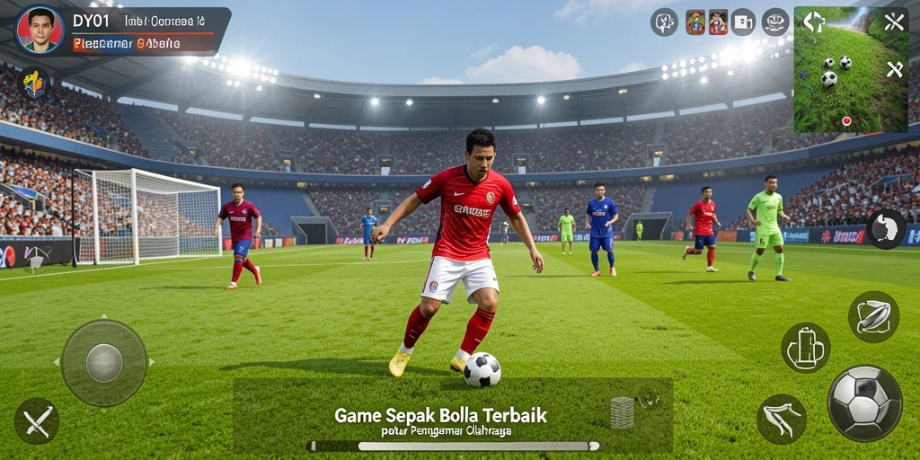 Tangkapan layar utama DY01 menunjukkan aksi mendebarkan dari pertandingan sepak bola.