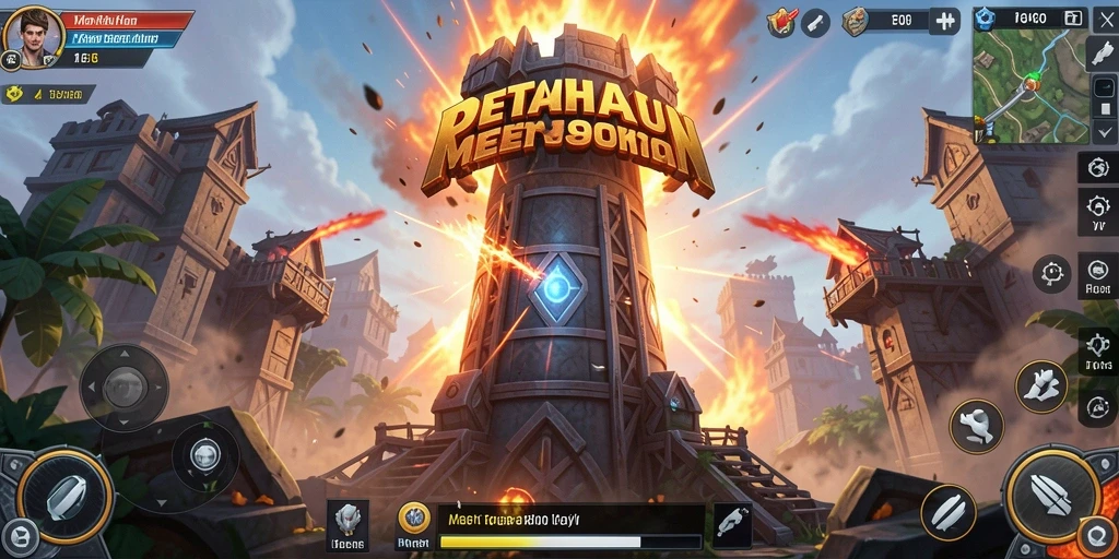 Screenshot gameplay FO8 menampilkan aksi menara melawan gelombang musuh.