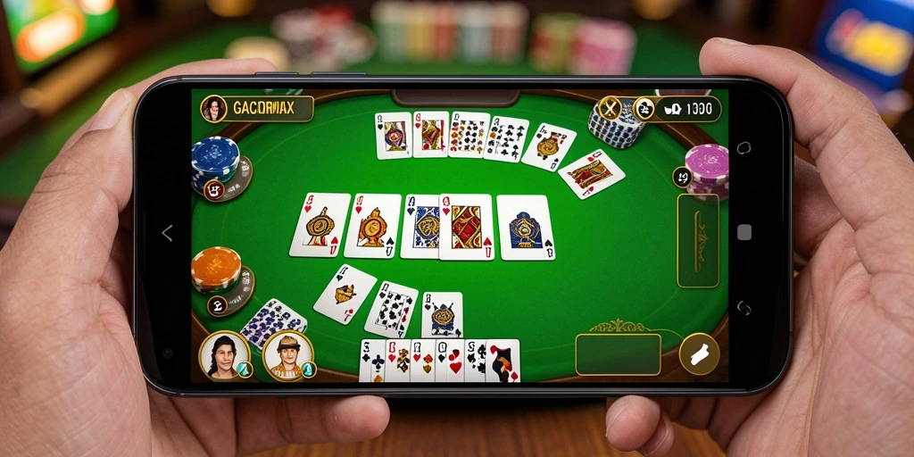 Screenshot GACORMAX menampilkan aksi seru permainan domino.