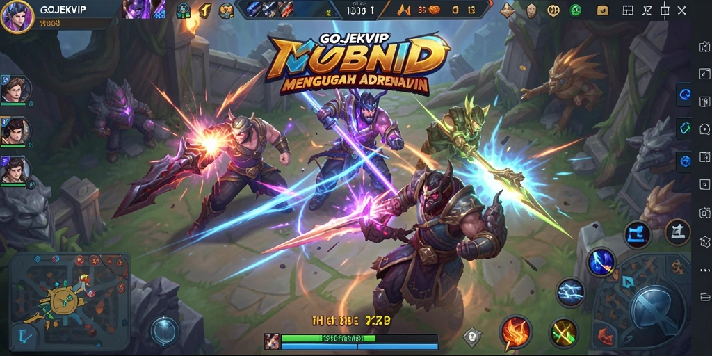 Tampilan utama gameplay GOJEKVIP dengan pertarungan seru antar karakter MOBA.