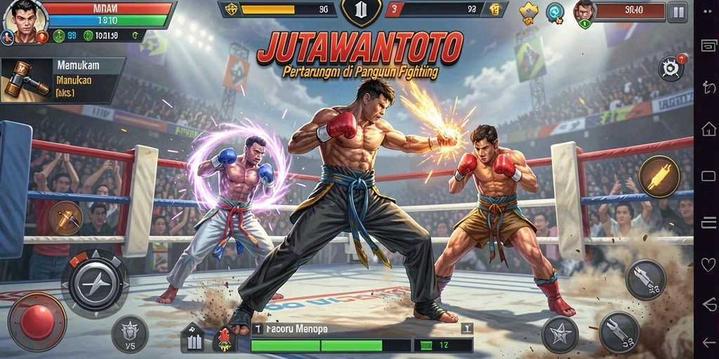 Tampilan pertarungan seru dalam JUTAWANTOTO dengan karakter yang menarik.