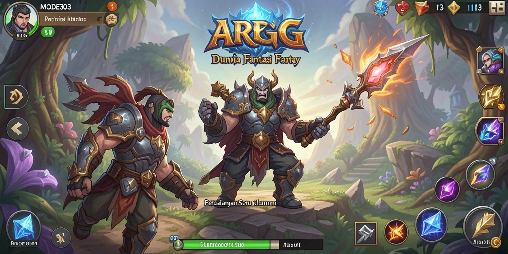 Tangkapan layar menunjukkan pertempuran epik dalam <strong>MODE303</strong> di dunia fantasi.