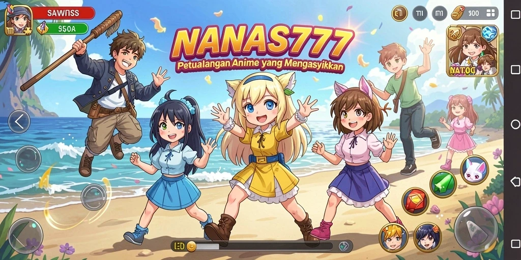 Tampilan gameplay seru dari NANAS777 yang penuh warna dan aksi anime.