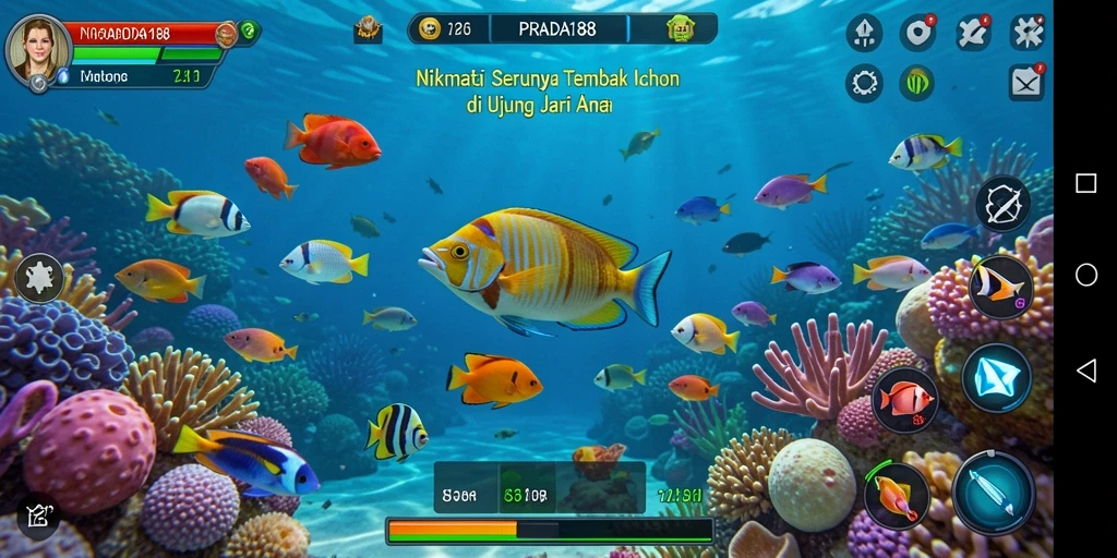Tampilan gameplay seru dalam PRADA188 saat menembak ikan.