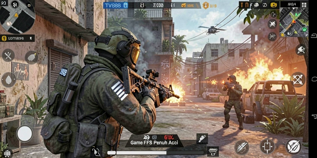 Screenshot gameplay penuh aksi dari TV888, menampilkan pertempuran intens.